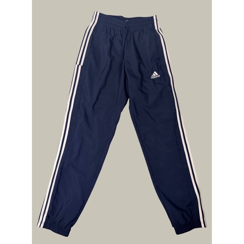 Adidas Track Pants Mens Small Navy Blue 3-Stripe Athletic Joggers Windbreaker S